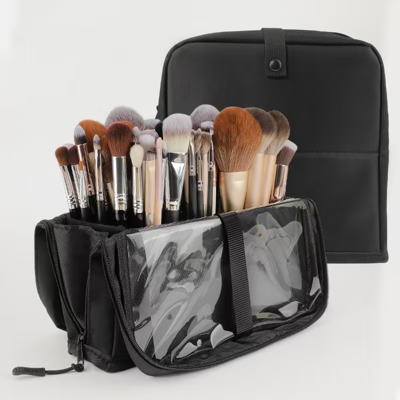 Beauty Makeup Organizer - حقيبة مكياج كبيرة سوداء قابلة للطي،