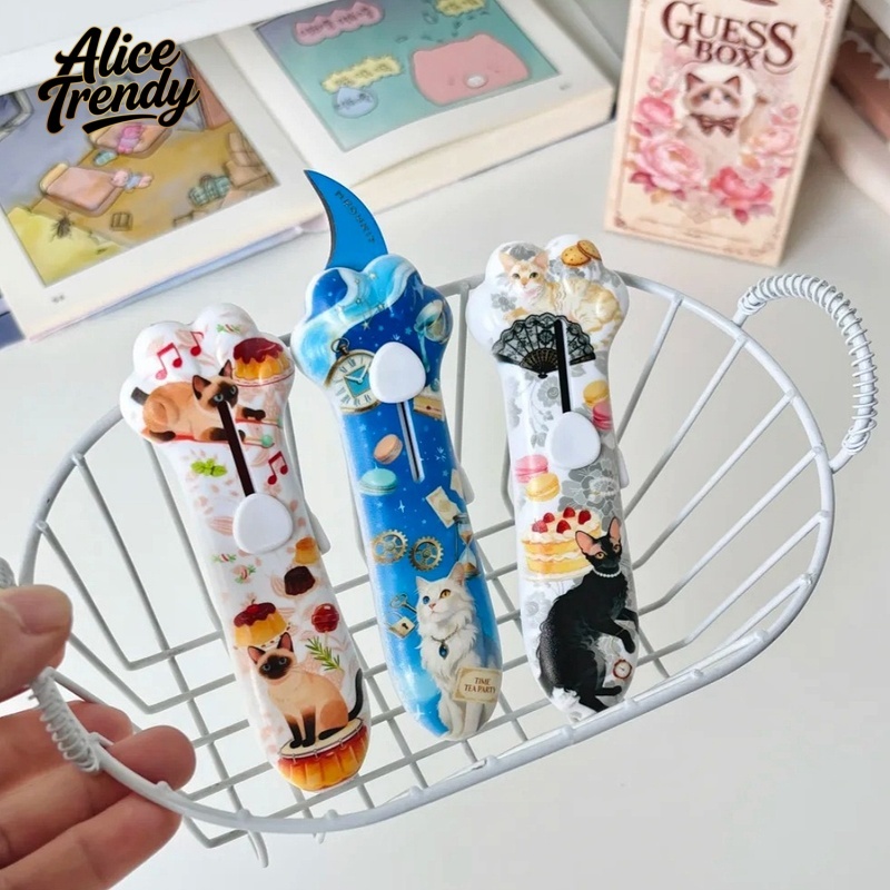 Beauty Makeup Organizer - صندوق مفاجآت بتصميم مخلب القط، سكين