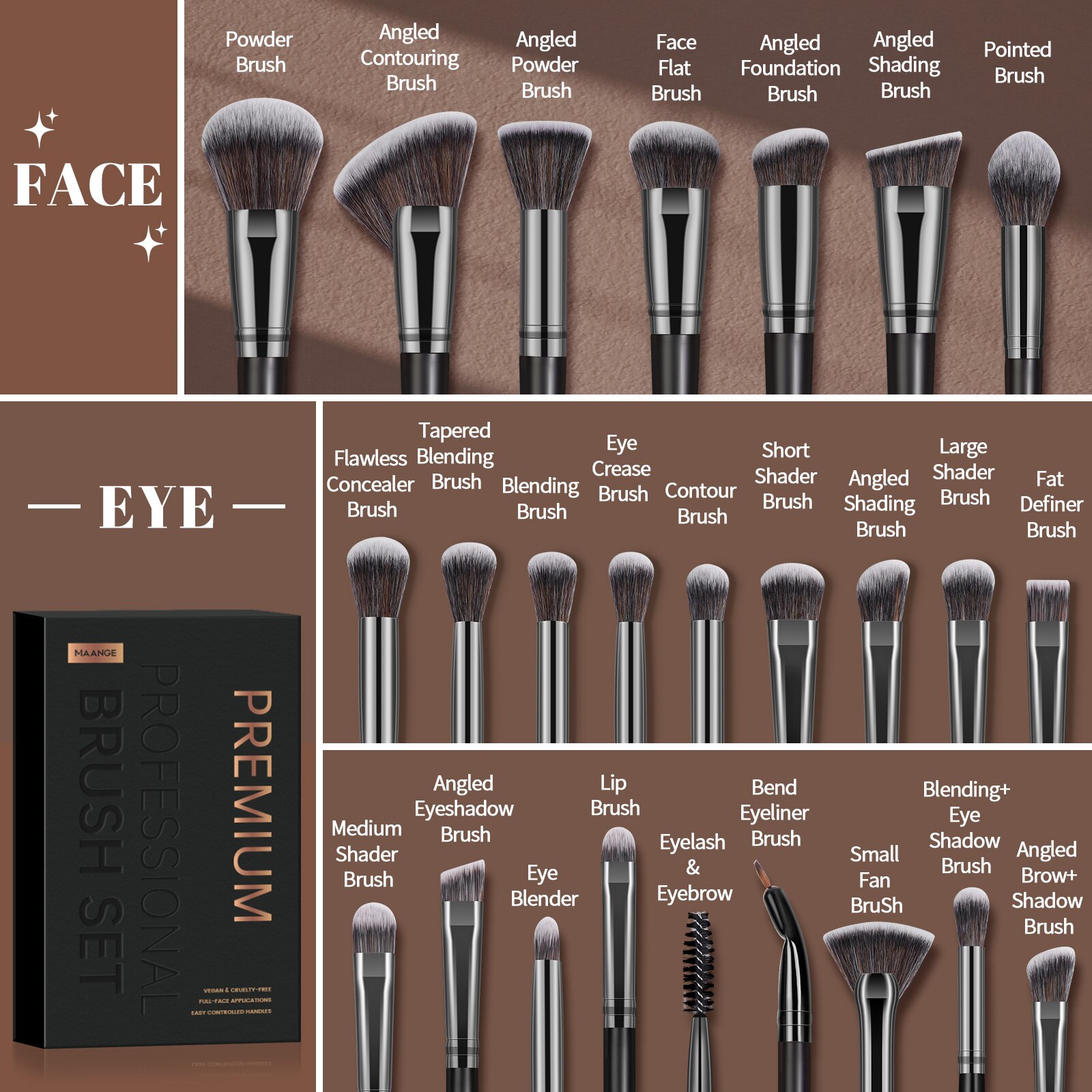 Huda Beauty Makeup Brush Set - MAANGE صندوق هدايا احترافي مكون من