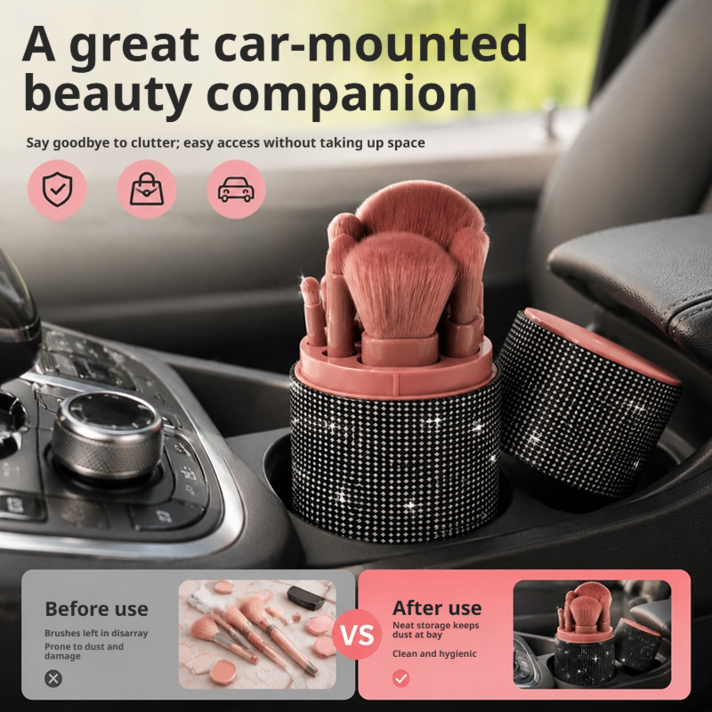 حامل فرش مكياج نسائي لامع مرصع - مراجعة Beauty Makeup Organizer وسعره