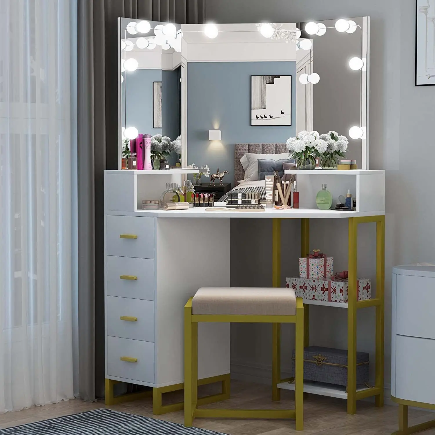 مجموعة زينة التجميل مع مرآة مض - مراجعة Beauty Makeup Vanity Set وسعره