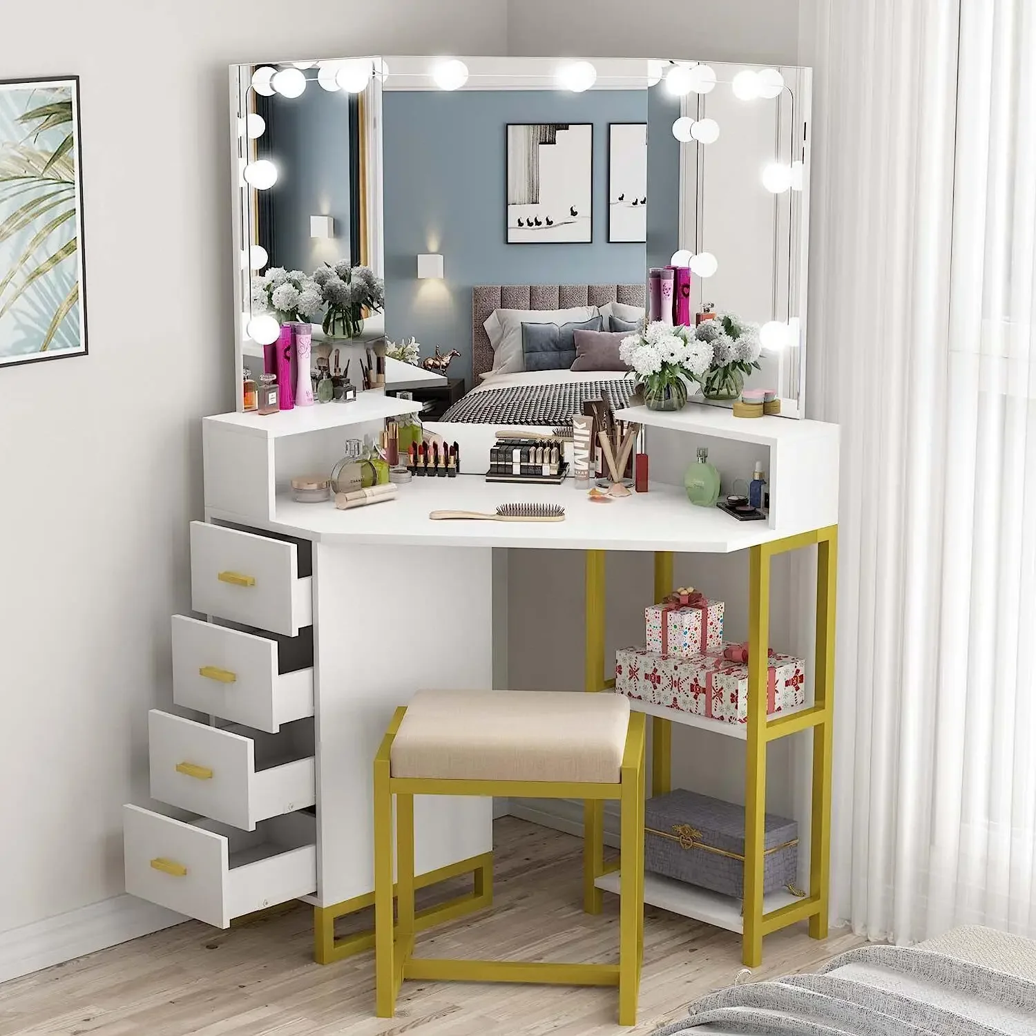 مجموعة زينة التجميل مع مرآة مض - مراجعة Beauty Makeup Vanity Set وسعره