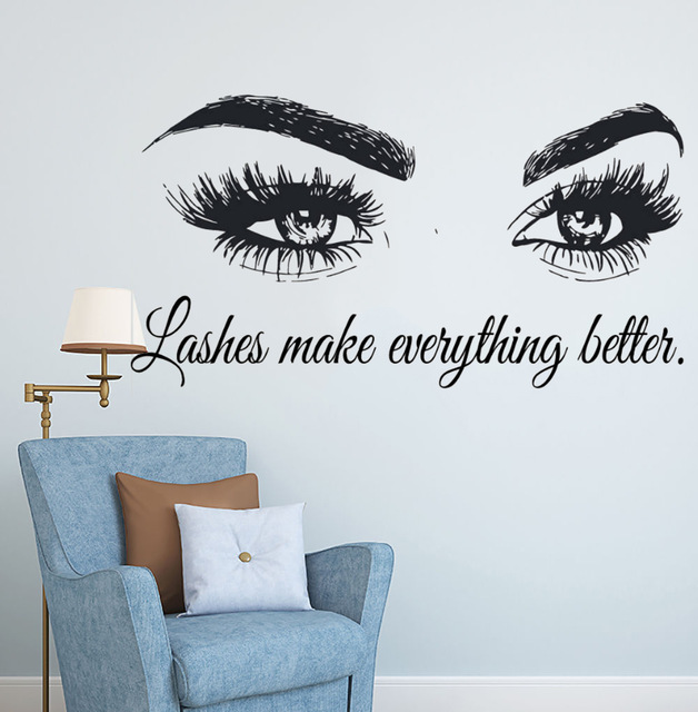 ملصق حائط من الفينيل مع رموش ل - مراجعة Makeup Is Beauty Quotes وسعره