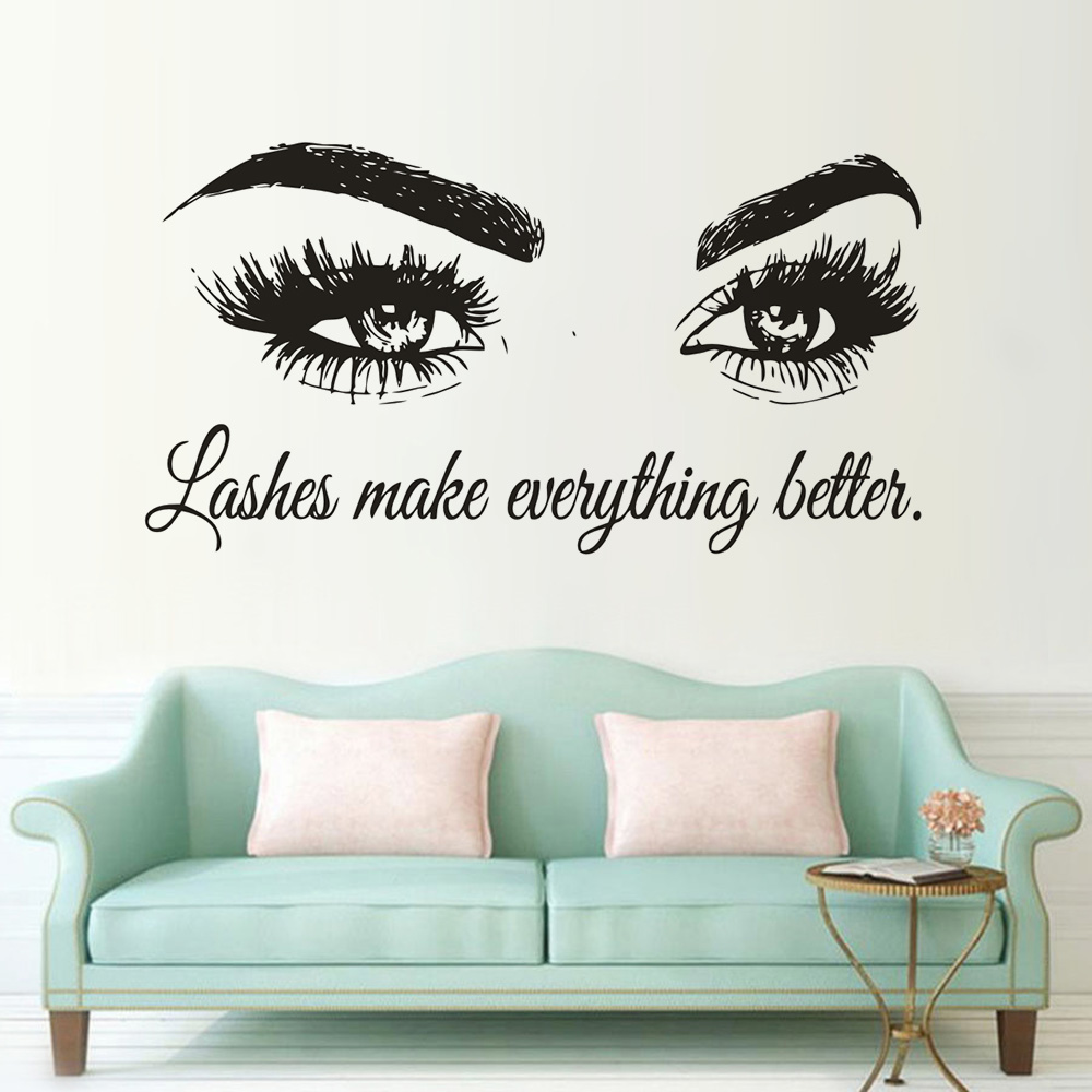 ملصق حائط من الفينيل مع رموش ل - مراجعة Makeup Is Beauty Quotes وسعره